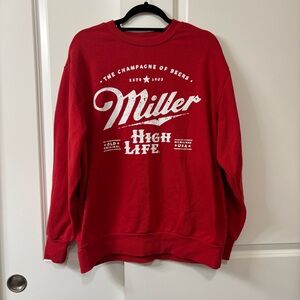 Miller High Life Beer Red Crew Neck Men's Size L Graphic On Front And Back